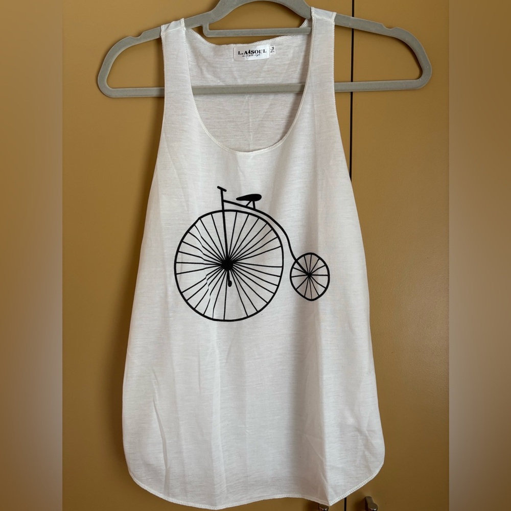 White Tank Top with Bicycle Print